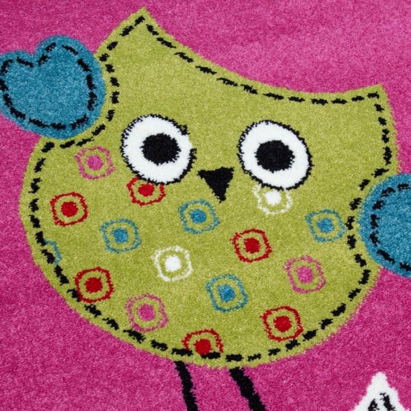 Kinderteppich Pink mit Eulenmotiv - Perfekt fr die Dekoration eines Mdchen Kinderzimmers